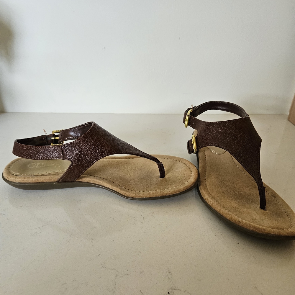 Chaps Dark Brown Leather Sandals